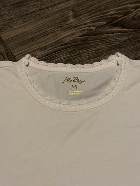 Lilly Pulitzer White Short-Sleeve Tee with Ruffle Neck